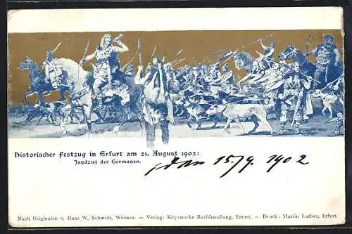 Künstler-AK Erfurt, Historischer Festzug 1902, Jagdzug der Germanen