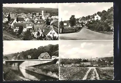 AK Neckartenzlingen /Nürtingen, Brücke, Fabrik am Ortsrand, Strassenpartie