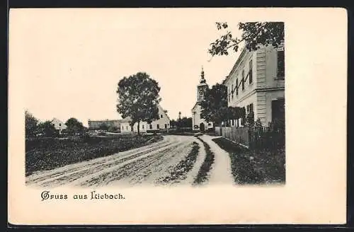 AK Lieboch, Strassenpartie mit Kirche