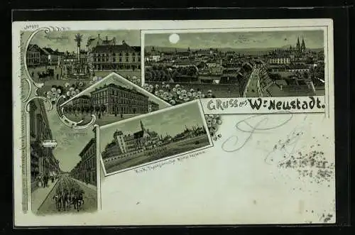 Mondschein-Lithographie Wr. Neustadt, Realschule und KuK Theresianische Militär-Akademie