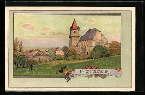 Künstler-AK Perchtoldsdorf, Partie an der Pfarrkirche