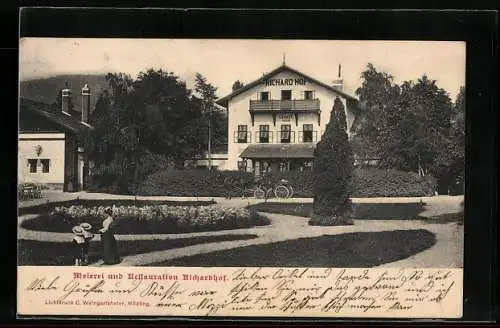 AK Gumpoldskirchen, Gasthaus Meierei-Restauration Richardhof mit Anlage