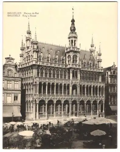 Riesen-AK Brüssel / Bruxelles, Maison du Roi, Marktplatz mit Marktständen