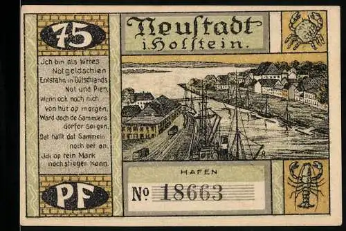 Notgeld Neustadt i. Holstein, 75 Pfennig, Das politische Laboratorium, der Hafen