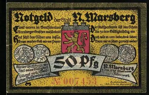 Notgeld N. Marsberg 1920, 50 Pfennig, Altes Fachwerkhaus