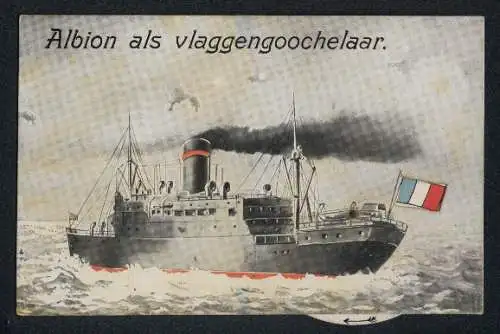 Mechanische-AK Kriegsschiff mit kann unter verschiedenen Flaggen segeln, Drehmechanik