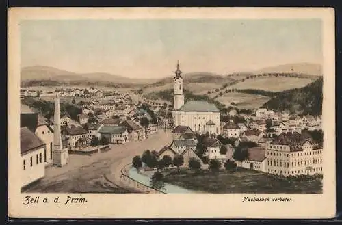 Künstler-AK Zell a. d. Pram, Ortsansicht mit der Kirche