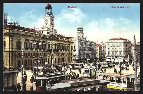 AK Madrid, Puerta del Sol, Strassenbahn