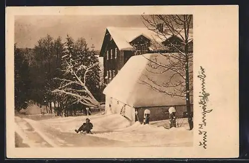 AK Bärenfels i. Erzgeb., Schülerinnen-Heim im Winter, Altst. Höh. Mädchen- und Frauen-Schule