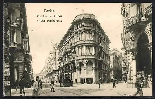 AK Torino, Via Pietro e Via Barbaroux, Strassenbahn