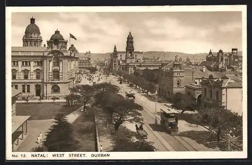 AK Durban, West Street with Tram, Strassenbahn