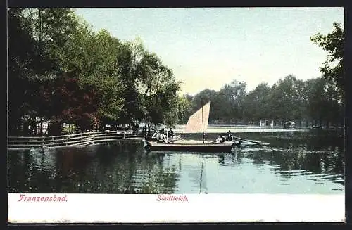 AK Franzensbad, Boot auf dem Stadtteich