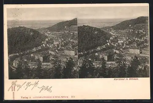 AK Karlsbad in Böhmen, Ortsansicht aus der Vogelschau als Stereo