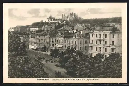 AK Marienbad, Hauptstrasse und Blick auf Café Egerländer