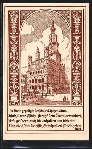 Künstler-AK Posen / Poznan, Darstellung vom Rathaus