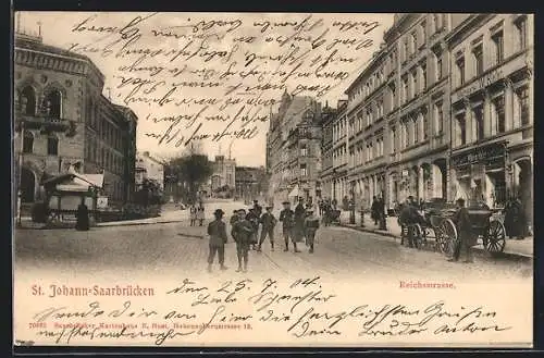 AK St. Johann /Saarbrücken, Reichsstrasse mit Kutsche und Kindern