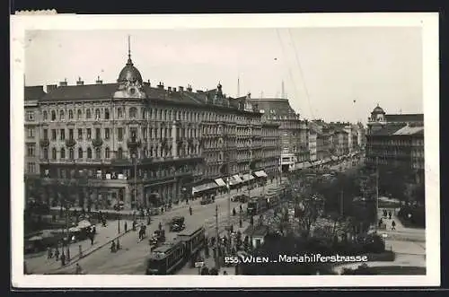 AK Wien, Autos und Strassenbahnen in der Mariahilferstrasse