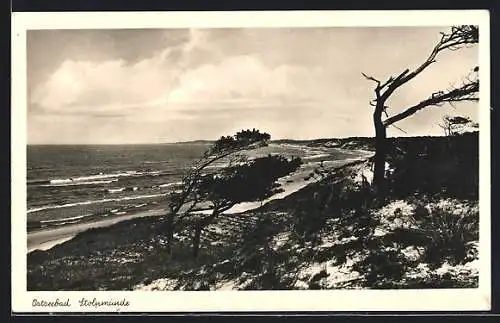 AK Stolpmünde, Küstenpanorama von der Düne aus