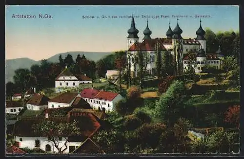 AK Artstetten /N. Oe., Teilansicht mit Schloss und Gruft Franz Ferdinand