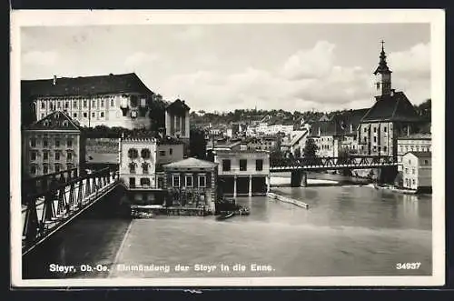 AK Steyr /Ob.-Oe., Einmündung der Steyr in die Enns