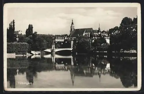 AK Tübingen, Ortsansicht mit Wasserspiegelung