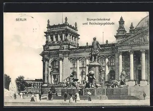 AK Berlin-Tiergarten, Blick zum Bismarck-Denkmal vor dem Reichstag