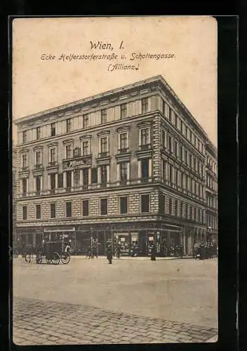 AK Wien, Ecke Helferstorferstrasse u. Schottengasse, Allianzgebäude