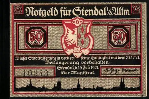 Notgeld Stendal i. d. Altm. 1921, 50 Pfennig, Menschen verwechseln einen Bullen mit einem Bären