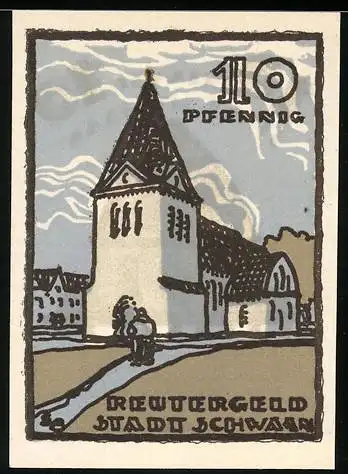 Notgeld Schwaan, 10 Pfennig, Partie an der Kirche