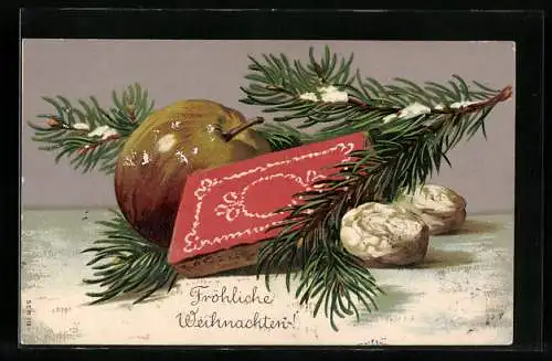 AK Lebkuchen und Apfel mit Tannenzweig