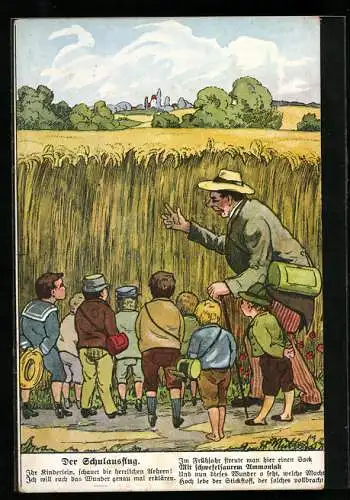 Künstler-AK Lehrer erklärt den Kindern, warum das Getreide so gut wächst Reklame für Schwefelsaures Ammoniak von BASF