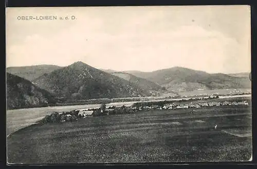 AK Ober-Loiben a. d. D., Ortsansicht mit Donau und Bergen aus der Vogelschau