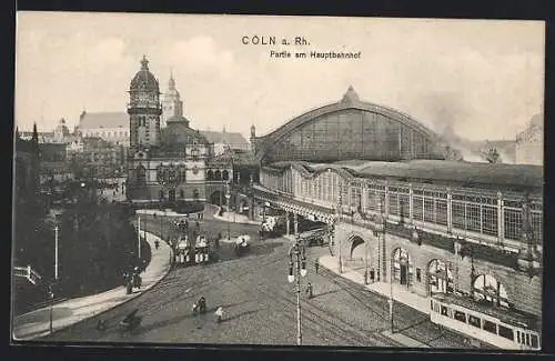 AK Köln, Partie am Hauptbahnhof, Strassenbahn, Leute