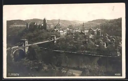 AK Elbogen, Ortsansicht mit Burg und Fluss