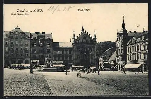 AK Tetschen /Elbe, Marktplatz mit Hotel Silberner Stern