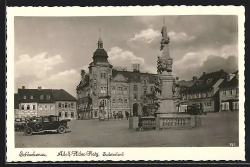 AK Schluckenau / Sluknov, Platz mit Denkmal