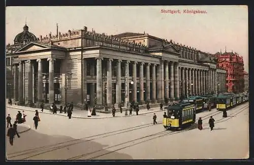 AK Stuttgart, Königsbau mit Strassenbahn