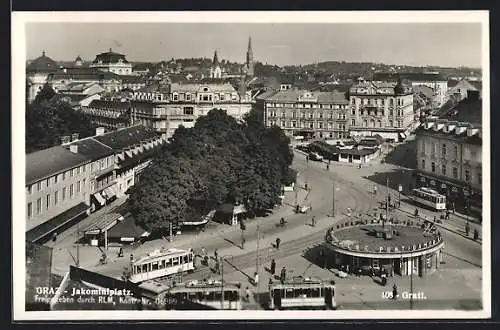 AK Graz, Jakominiplatz mit Strassenbahnen