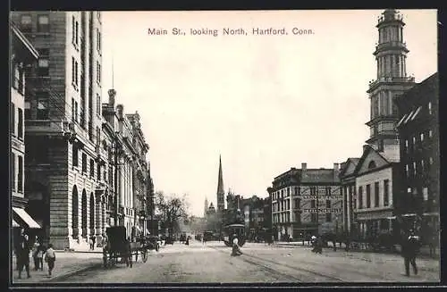 AK Hartford, CT, Main Street looking North, electric railway, Strassenbahn