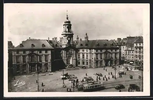 AK Rennes, L Hotel de Ville, Strassenbahn