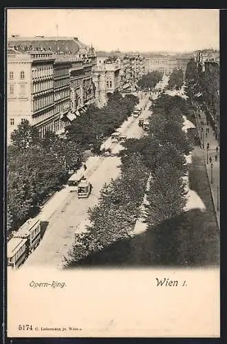 AK Wien, Opern-Ring mit Strassenbahnen aus der Vogelschau