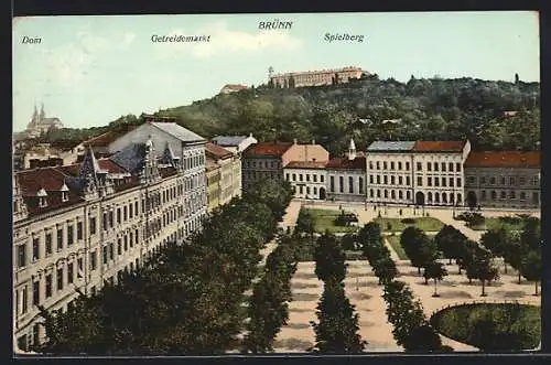 AK Brünn / Brno, Getreidemarkt mit Dom und Spielberg