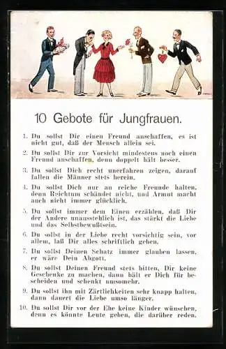 AK 10 Gebote für Jungfrauen, frauenfeindlicher Humor