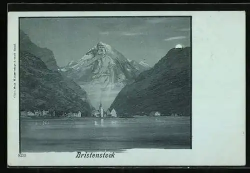 Mondschein-AK Bristenstock vom Wasser gesehen, Berg mit Gesicht / Berggesichter