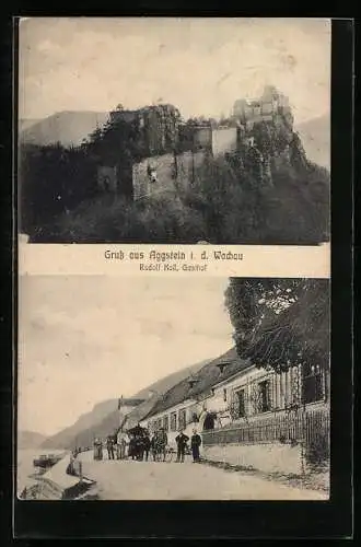 AK Aggstein i. Wachau, Gasthaus, Burg