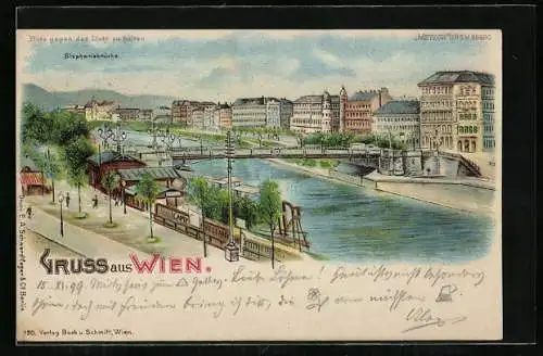 Lithographie Wien, Stephaniebrücke, Halt gegen das Licht: Vollmond