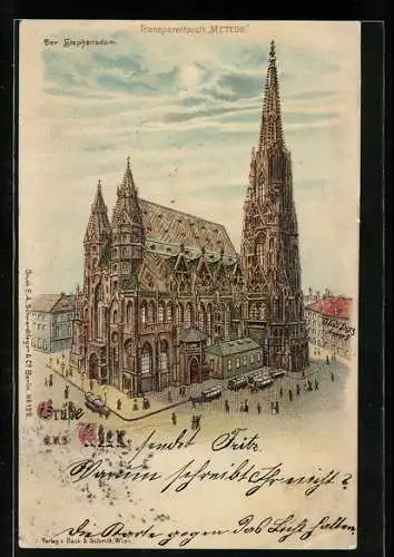 Lithographie Wien, Der Stephansdom, Halt gegen das Licht: Vollmondnacht