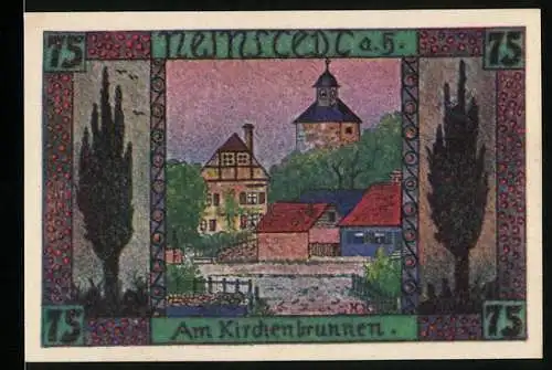 Notgeld Neinstedt a. H. 1921, 75 Pfennig, Am Kichenbrunnen, Baum