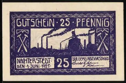 Notgeld Nachterstedt 1921, 25 Pfennig, Fabrik