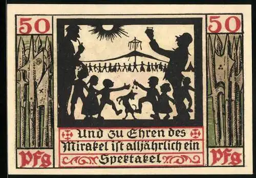 Notgeld Naumburg a. Saale 1920, 50 Pfennig, Zu Ehren der Errettung der Kinder gibt es ein jährliches Fest